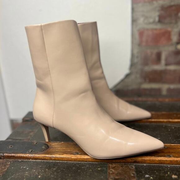 H&M Minimalist Beige Kitten Heel Pointed Toe Booties 8 - Picture 2 of 8
